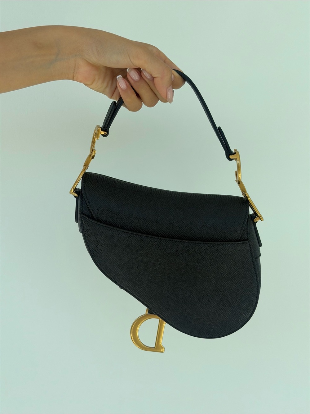 Dior Black Saddle Shoulder Bag with Gold 'D' Charm - Picture 3 of 6